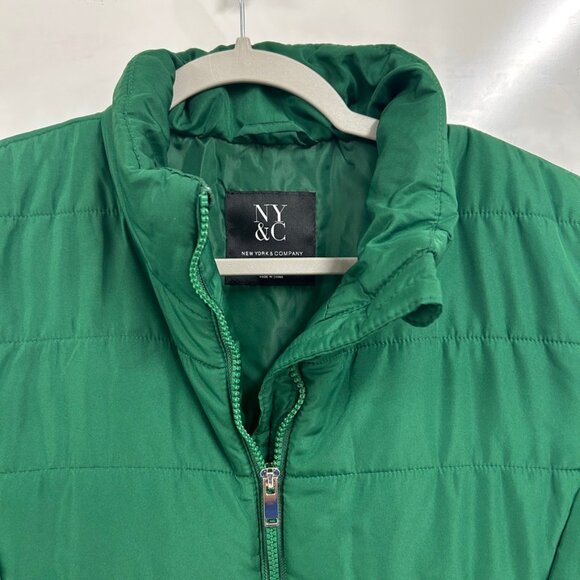 0416 NY&C Green Puffer Vest Quilted Zip-Up Sleeveless Jacket • Winter Layering - Picture 3 of 10